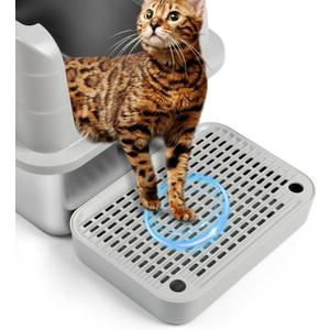 Cat Litter Box Ramp Mat with Filter Function, Cat Step Pedal Stool for Self-Cleaning Litter Box, Easy to Clean, Ideal for Kitten & Elderly Cats (Light Grey)