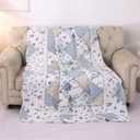 Twin Size Patchwork Quilt Throw Blanket for Couch Sofa Blue Vintage Floral Reversible Lightweight Quilted Bedspread Coverlets Flowers Quilt Soft Garden Comforter Bed Cover for Bed Home Decor, 128x120"