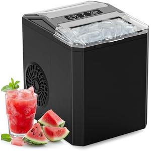 Sweetcrispy Countertop Ice Maker, Portable Ice Machine Self-Cleaning, 9 Cubes in 6 Mins, 26 lbs/24Hrs, 2 Sizes of Bullet Ice for Home Party Office, Black