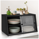 Small Kitchen Pantry Countertop Cabinet, Mini Countertop Cabinet with 2 Sliding Acrylic Doors, 23.6" Small Kitchen Pantry Sideboard, 2 Tier Countertop Storage Cabinet for Dish, Bowl (Black)