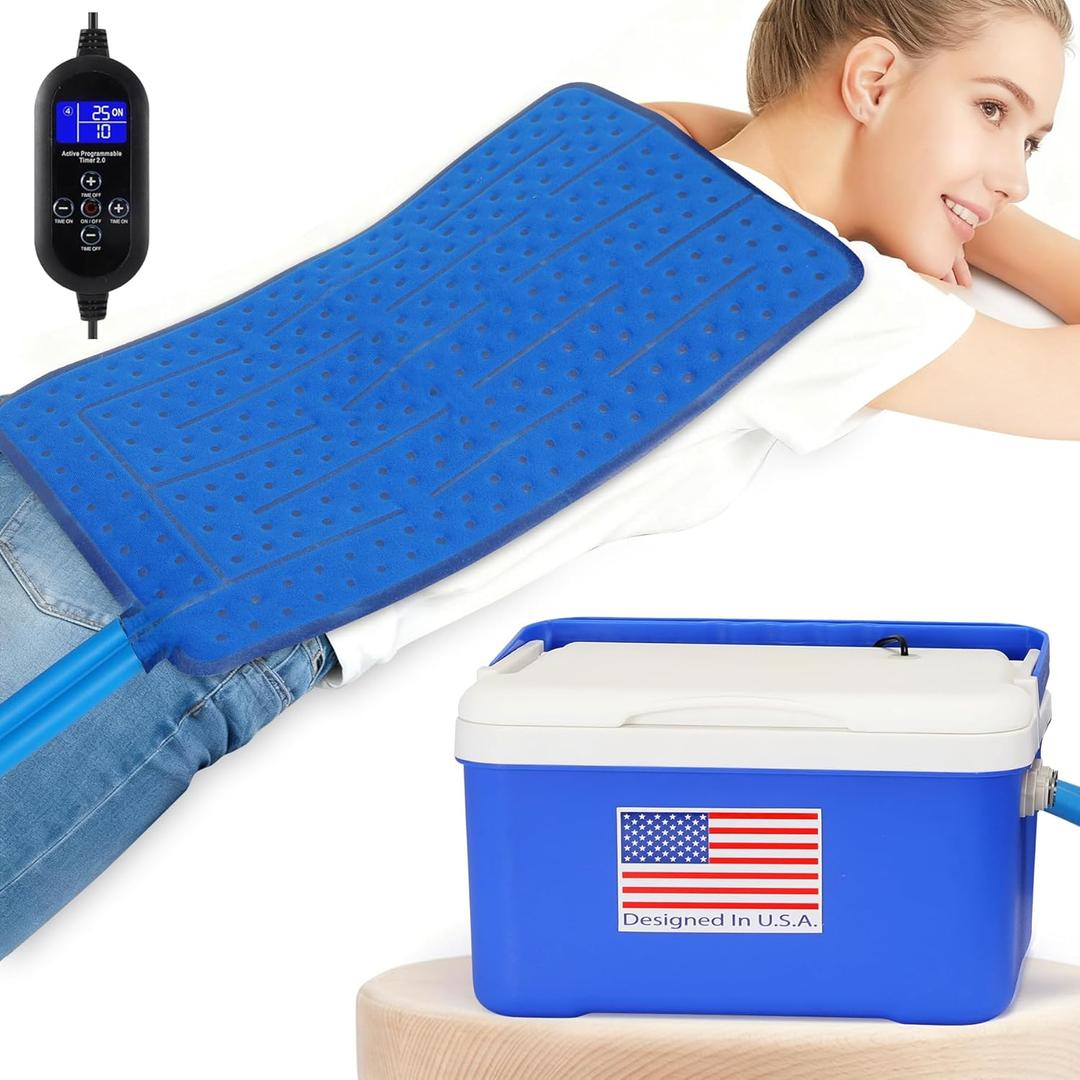 Cold Therapy Machine with Universal Large Pad for Back, Hips, Shoulders, Arms, Waist, Legs and Knees, Programmable Timer, Ice Therapy for Post Surgery, Cryotherapy System, Ice Compression Pack Wrap.