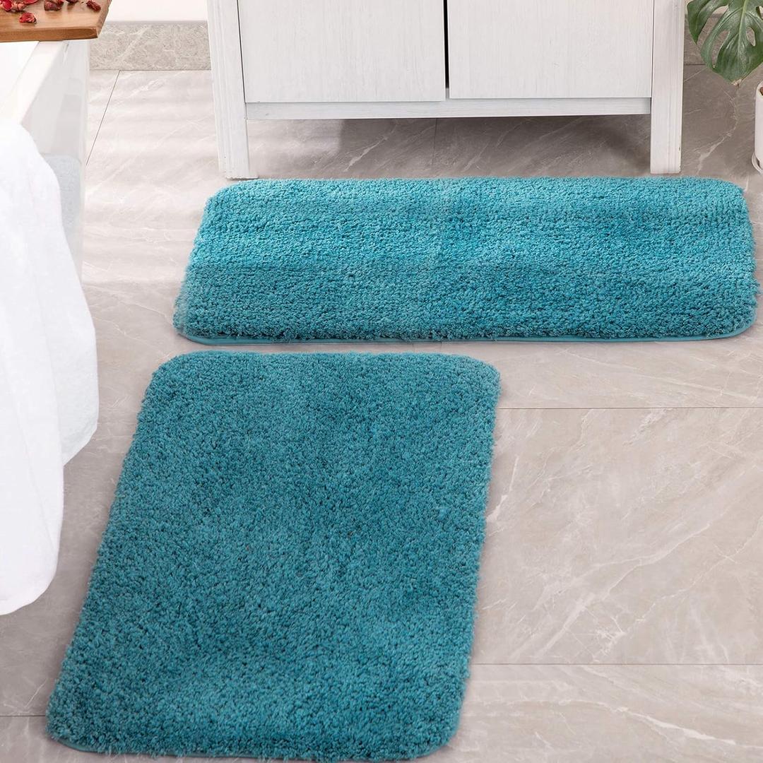 MIULEE Teal Bathroom Runner Rugs Set 2 Piece, Soft Absorbent Microfiber Bath Mat Set, Non Slip Quick Dry Machine Washable Plush Shaggy Large Bath Rugs for Bathroom Floor, Tub and Shower, 16x24 inches