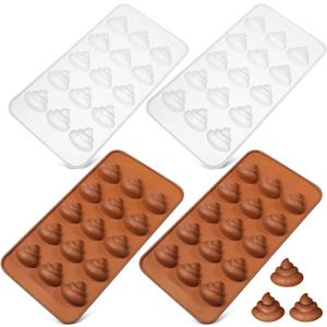 Kichvoe Silicone Poop Molds, 4pcs Rubber Baking Molds Funny Poop Chocolate Candy for Desert Jelly Cake Candy Pudding Fondant Cafe Bakery Accessories