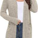 Yincro Womens Lightweight Cardigan Long Sleeve Open Front Casual Sweater Cardigans with Pockets (Beige, XL)