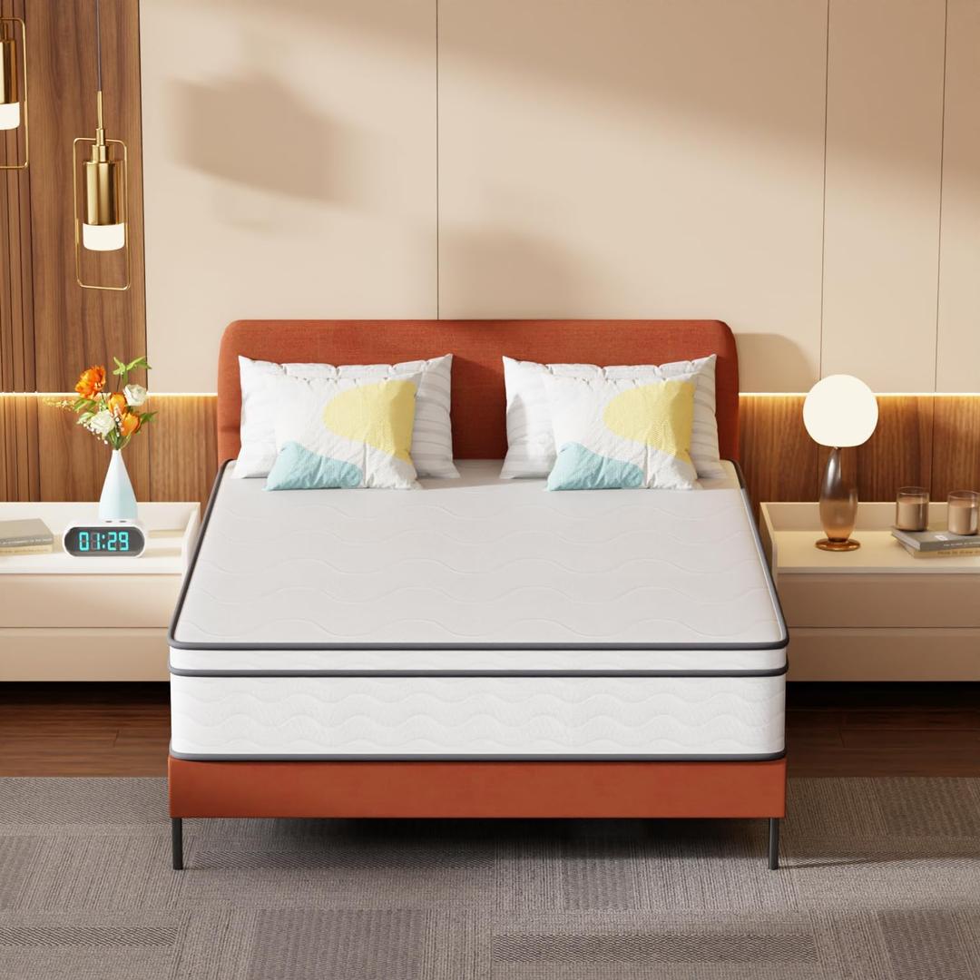 PayLessHere | 12 Inch Queen Mattress | Medium Firm Hybrid Mattress | White | with High-Density Foam and Breathable Cover | Pocket Spring Design, Pressure Relief | Bed in a Box, CertiPUR-US Certified