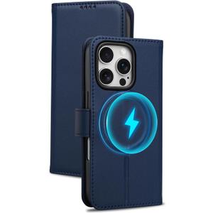 Wallet Case for iPhone 16 Pro with Card Holder, RFID Blocking, MagSafe, Kickstand, PU Leather Flip Folio Phone Case Cover Shockproof TPU Inner Shell for iPhone 16 Pro(6.3")-Blue