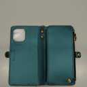 Defencase for iPhone 12/ Pro Magnetic Wallet Case Compatible with Magsafe with RFID Blocking Zipper Strap Card Holder for Women, PU Leather Detachable Case for iPhone 12 & 12 Pro 6.1 inch, Blue Green