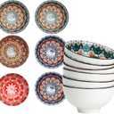 Bohemian Ceramic Bowls Set, 4.5 Inch Porcelain Cereal Bowls, Vintage Boho Style for Rice, Soup, Cereal,Salad,Decorative Set for Kitchen & Dining (Set of 6)
