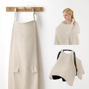 Blissful Diary 2-in-1 Muslin Baby Car Seat Cover, Multi-use Nursing Cover for Breastfeeding, Breathable Infant Car Seat Cover Canopy - Beige