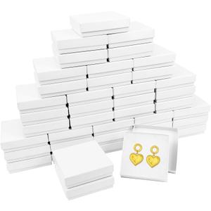 Small Gift Boxes, 40 Pack 3.5x3.5x1 Inch Bulk Cotton Filled Small Jewelry Boxes with Lids for Necklace Ring Bracelet Earring Display Box (White)