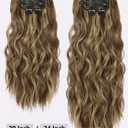 2 x ALXNAN Clip in Hair Extension6PCS Mixed Brown & Blonde Long Wavy Hair Extension 24 Inch Thick Soft Synthetic Hair Double Weft Hairpieces for Women