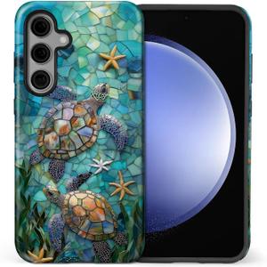 CARLOCA Case for Samsung Galaxy S25 FE,Sea Turtle Stained Glass Mosaic Design- Hybrid Dual Protection Soft TPU + Hard PC, Shockproof Anti-Scratch Cover Men Women Stylish Protective Phone Case