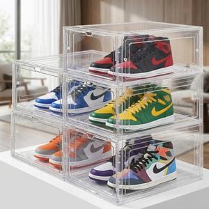 GUDEMAY Clear Shoe Storage Boxes Stackable – Acrylic Shoe Box Organizer with Drop Front, Thicken & Sturdy Shoe Boxes for Kids Shoe Storage, Assemble Shoe Drawer Organizer, 5 Pack