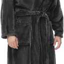 Yurhap Mens Fleece Robe, Soft Plush Robe for Men, Fluffy Bathrobe with Belt & 2 Pockets (Small-Medium, Dark Grey)