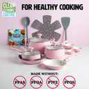 Tasty Clean Ceramic Non-Stick Aluminum Cookware Set, Tempered Glass Lid, Dishwasher Safe, 16-Piece, Pink