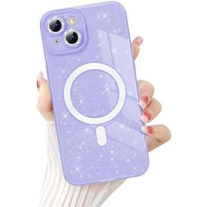 Newseego for iPhone 15 Plus Magnetic Case, Cute Glitter Bling Flexible Soft TPU Case for Women Girls Bumper Anti-Scratch Sparkly Full Camera Lens Protector Cover for iPhone 15 Plus-Light Purple