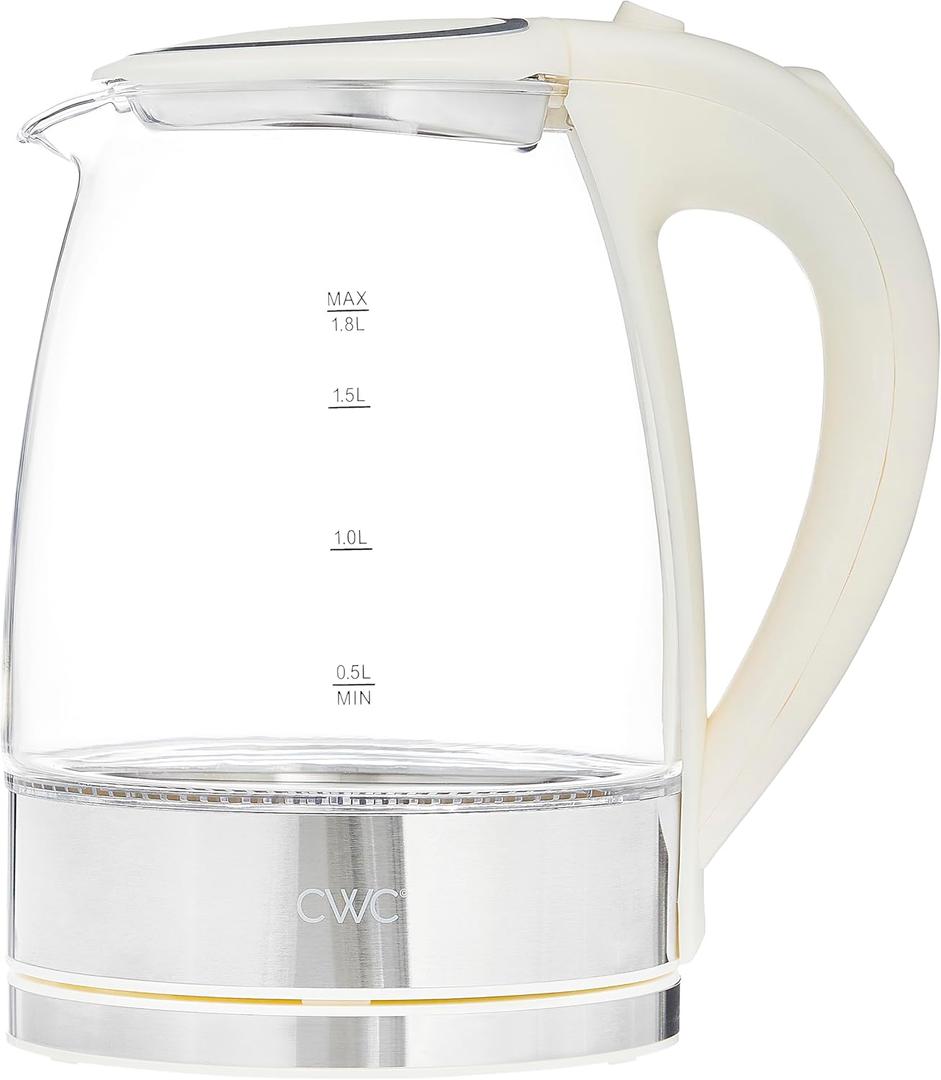 COOK WITH COLOR Electric Tea Kettle, 1.8L Cordless Hot Water Boiler, 1200W Rapid Boil, Auto Shutoff & Boil Dry Protection, BPA-Free, Sleek Countertop Design, Cream (1.9 Quarts)