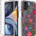 Case for Moto E32/Moto E32S/Moto G22 XT2231-2 Case with Tempered Glass Screen Protector, Floral Crystal Clear TPU Shockproof Protective Armor Cover for Motorola Moto G22 (Floral Prints)