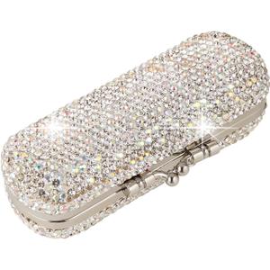 AsAlways Shiny Rhinestone Crystal Portable Lipstick Case with Mirror Portable Bling Diamonds Makeup Cosmetic Storage Holder for Travel Ladies Fashion