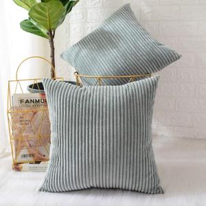 MERNETTE Pack of 2, Corduroy Soft Decorative Square Throw Pillow Cover Cushion Covers Pillowcase, Home Decor Decorations for Sofa Couch Bed Chair 22x22 Inch/55x55 cm (Striped Grey Blue)