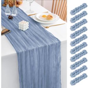 10 Pack Dusty Blue Table Runner 120 Inch Cheesecloth Table Runner 10FT Boho Gauze Table Runner Long Cheese Cloth Table Runner Semi Sheer Runners for Wedding Bridal Baby Shower Party