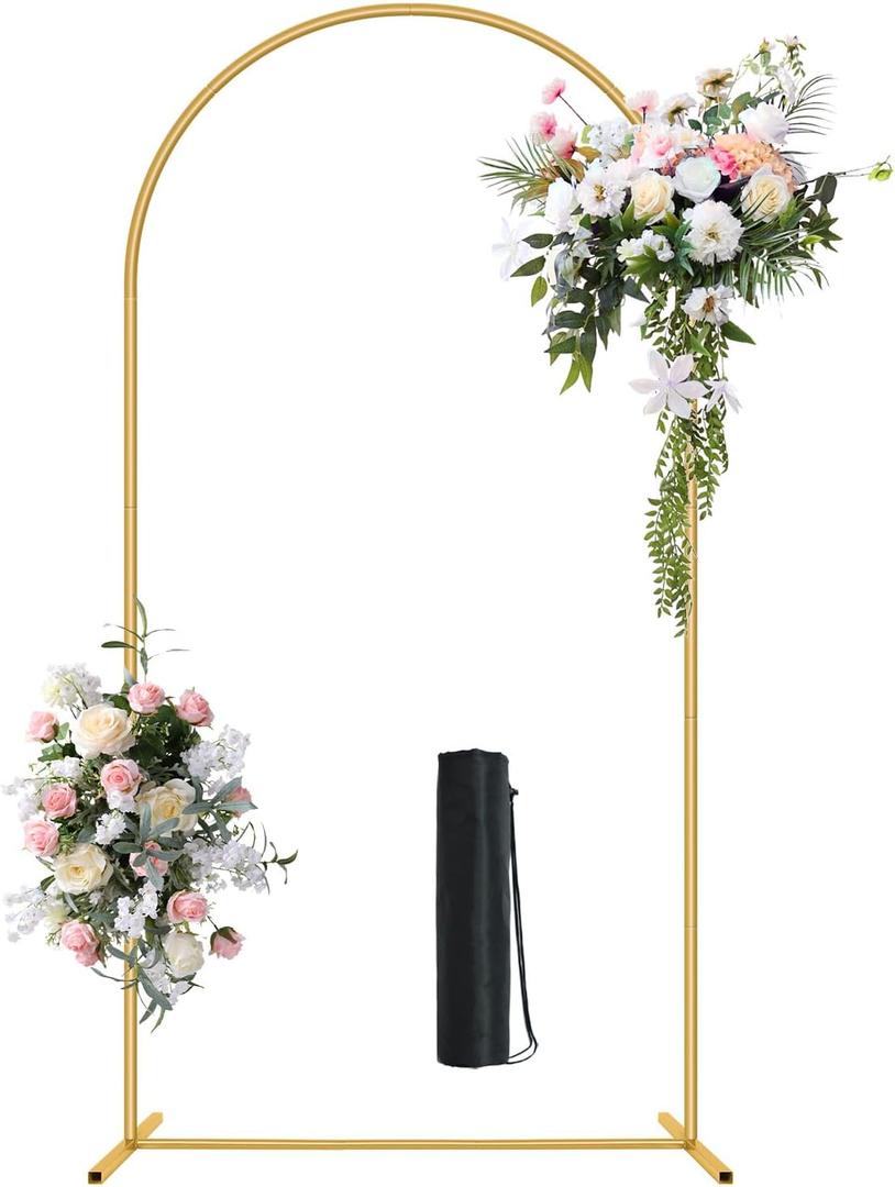 6.6FT Metal Wedding Arch Stand Gold Square Arched Backdrop Frame for Party Ceremony Valentines Day Birthday Bridal Baby Shower Garden Floral Balloon Arch Decoration