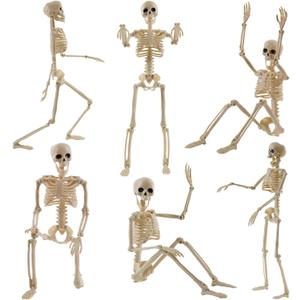 HYRIXDIRECT 6 Pcs Posable Halloween Skeleton Decor, 16 Inch Small Hanging Skeletons for Halloween Decor, Haunted House Graveyard Props