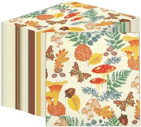 Talking Tables 100 x Disposable Fall Paper Napkins - Made in USA -2ply Recyclable Disposable Bulk Serviettes Decoupage Autumnal Patterned Napkin Thanksgiving Harvest Woodland Mushrooms Christmas
