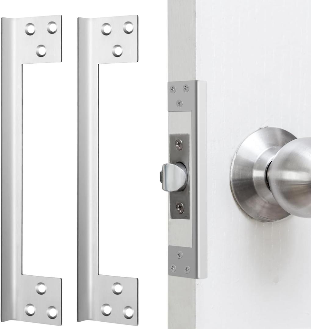 Blulu Door Latch Guard Plate Outswing Angle Latch Protector Shield l Shaped Security Reinforcement Striker Plates to Block Access to Door Lock Deadbolt, (2 Pcs,7 Inch)