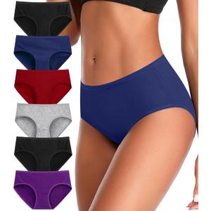 ASIMOON Tummy Control High Waisted Underwear for Women Cotton Plus Size Full Coverage Panties Ladies Briefs (Large, Low Rise-6 Pack)