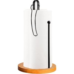 Wood Paper Towel Holder Countertop, TONLEA Kitchen Paper Towel Holder FreeStanding with Fixer for Kitchen and Bathroom Organization, Kitchen Roll Holder for Standard and Large Rolls
