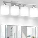 Bathroom Lighting Fixtures Over Mirror, Anti-Rust Vanity Light Fixture for Bathroom, Modern 4-Light Wall Sconce Light for Living Room, E26 Base, Milky White Glass Shades, Bulbs Not Included (Brushed Nickel-4Light)