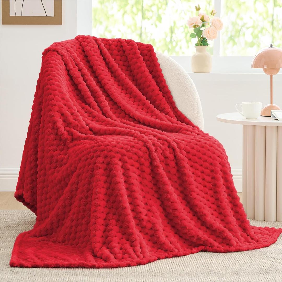 BEDELITE Fleece Throw Blanket for Couch & Bed - 3D Jacquard Decorative Red Blanket, Super Soft and Cozy Warm Fuzzy Blanket All Seasons Suitable, 50x60Inches