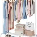 Clothing Clothes Rack with Storage Shelf, 45" L Standard Garment Rack for Hanging Clothes, Metal Portable Wardrobe Rack for Laundry Room, Bedroom, White