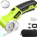 Cordless Electric Scissors: 4V Rechargeable Rotary Cardboard Cutter, 3000mAh Battery, with LED Light & Safety Lock, 2 Blades, Electric Box Cutter for Fabric Carpet Carton Plastic Leather Cloth (Green)
