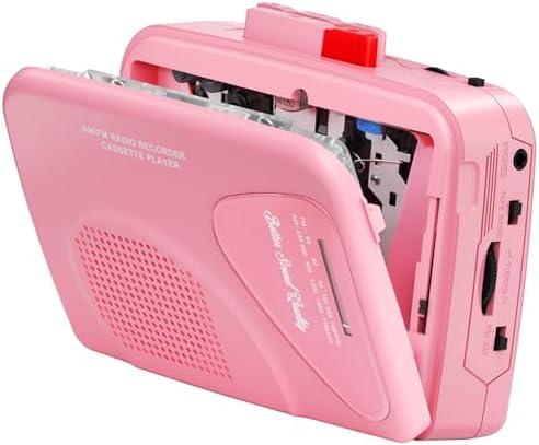 Cassette Player Tape Recorders AM/FM Radio, Portable Tape Player Records Built in Speakers Manual Record - 2AA Battery Or DC 5V Supply with 3.5MM Earphone- Pink