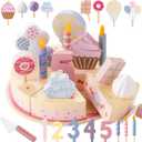 Birthday Party Cake Toys, Wooden Play Food Set for Kids Toddlers, Play Kitchen Toys for Boys Girls, Educational Toys