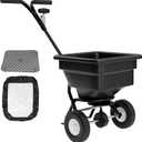 PPOLB Broadcast Spreader for Lawns, 100LB Fertilizer Spreader with 30-Level Flow Control, Walk Behind Lawn Seed & Salt Spreader, 0–10FT Coverage, Hopper Screen, Rain Cover, 12" Pneumatic Wheels