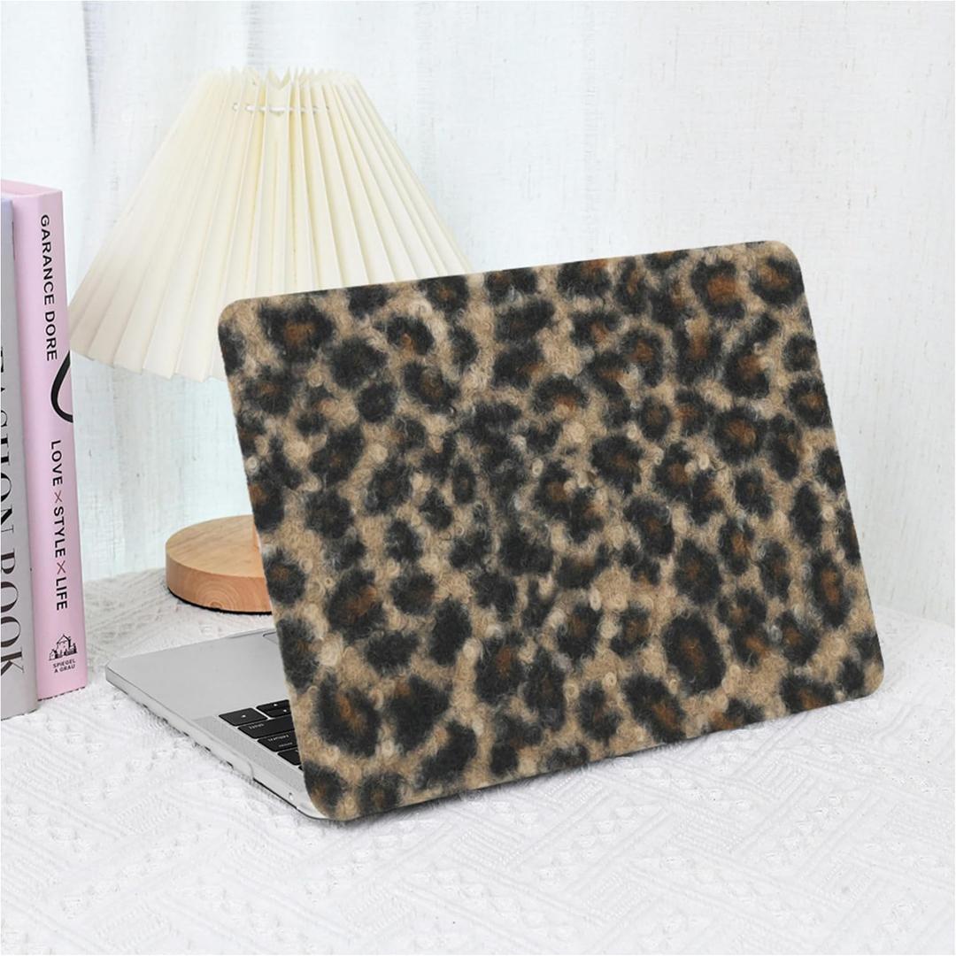 for MacBook Air 13 inch Case M1 2018-2022 A2337 A2179 A1932, Soft Leopard Print Fuzzy Plush Faux Fur Cheetah Leather Hard Shell Case&Keyboard Cover for Mac Air13, Leopard Plush Brown