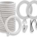 BlastHome Luxury Curtain Rings  Premium Metal with Quiet, Smooth, Removable Nylon Inserts  Pinhooks and Clips Included  1 1/2" Inside Diameter  18 Rings for Two Standard Curtains  Brushed White