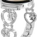 Bling Metal Band Compatible with Samsung Galaxy Watch 8 40mm/44mm,Galaxy Watch 8 Classic 46mm,Love Heart Shape Bracelet Dog Paw Wristband Women