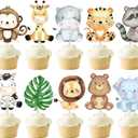 24pcs Jungle Animals Cupcake Toppers Decorations - Safari Theme Party Supplies for Zoo Wild Animal Birthday, Baby Shower