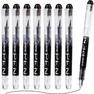 EYEYE Disposable Fountain Pens Fine Point, 8 Pack Black Calligraphy Pens for Writing, Stainless Steel Nib, Smooth Writing for Journaling, Drafting, Sketching, Doodling & Office Supplies