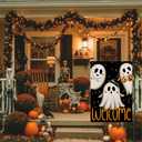 3 x Spooky Ghost Welcome Garden Flags for Outside 12x18 Inch Double Sided Burlap,Halloween Sign Small Flag Farmhouse Holiday Yard Lawn Outdoor Decorations DF896