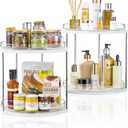 2 Pack 2 Tier Lazy Susan Turntable Organizer  9.05 Rotating Spice Rack Organizer for Cabinet, Pantry, Tabletop & Counter  Clear Acrylic Lazy Susan for Kitchen, Bathroom & Vanity (Large, White)