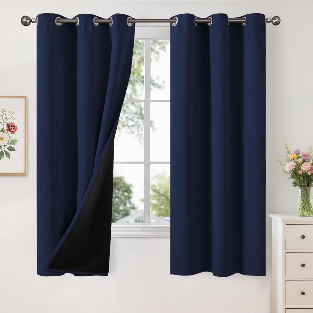 YoungsTex Navy Blue 100% Blackout Curtains for Bedroom 63 Inches Long, Grommet Thermal Insulated Black Out Drapes Evergy Saving for Living Room, 2 Panels, 42 X 63 Inch