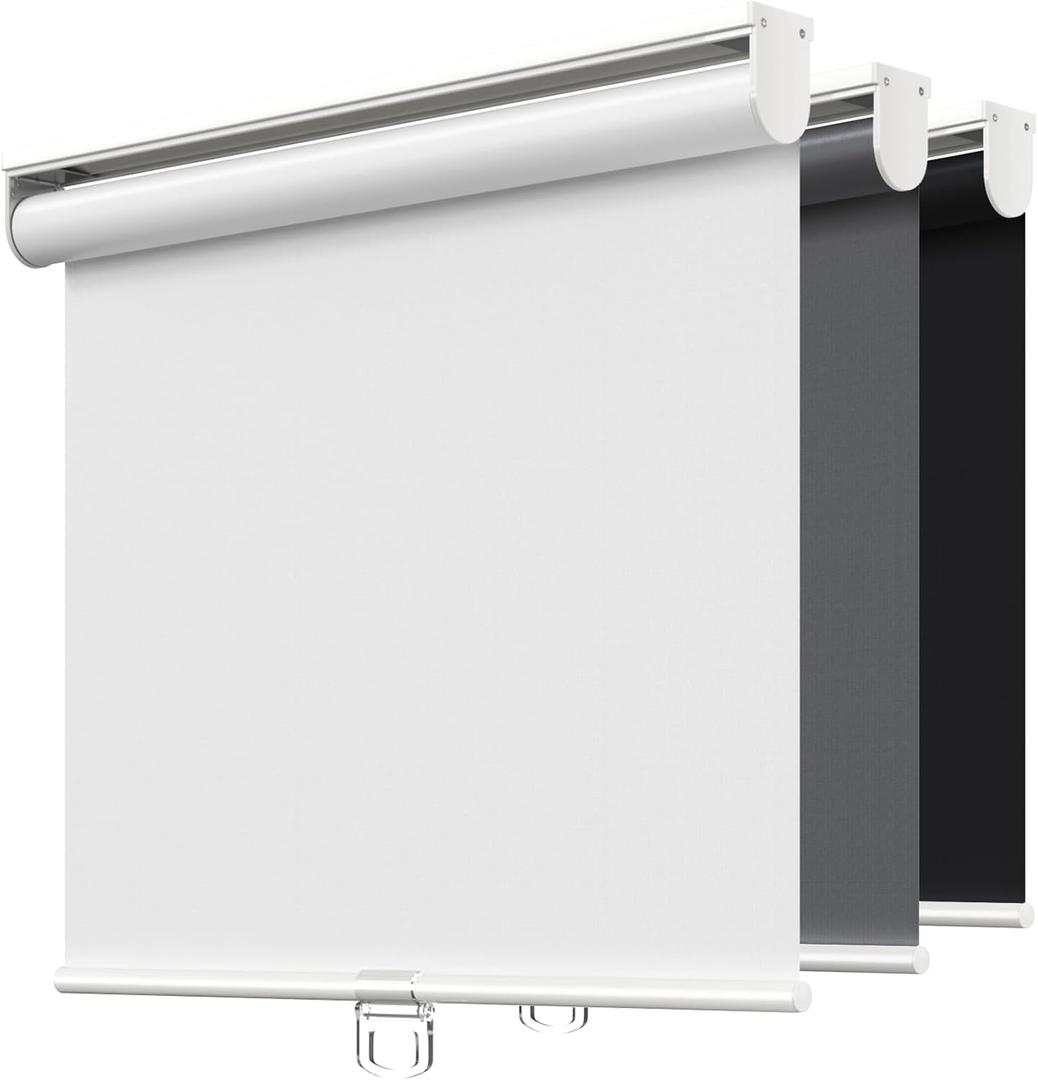 Cordless Roller Shades Blackout Blinds for Windows Room Darkening Rolled Up Shades with Spring System, UV Protection Window Shades Door Blinds for Home and Office (White, 31" W x 72" H)