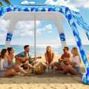 Beach Cabana with 6-Corner, 8'8' UPF50+ Beach Canopy, Adjustable Height Beach Tent Sun Shelter, Cool Cabana Beach Tent with Removable Side Wall, Beach Shade for Beach, Garden, Camping (Leaf Print)