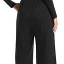 Womens Casual Jumpsuits One Piece Loose Stretchy Long Sleeve Fall Jumpsuit Wide Leg Long Pants Rompers with Pockets (Black, L)