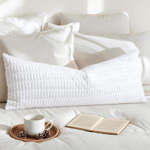 OTOSTAR Corduroy Decorative Lumbar Throw Pillow Cover 14x36 Inch Super Soft Boho Striped Rectangle Pillow Covers Case Modern Cushion Covers for Sofa Couch Bedroom Car Decor Pure White